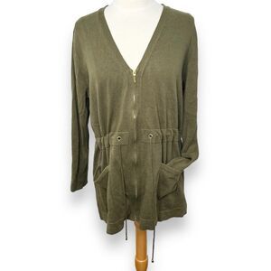 Liz Claiborne Olive Green Zip Utility Boyfriend Cardigan Sweater Cotton